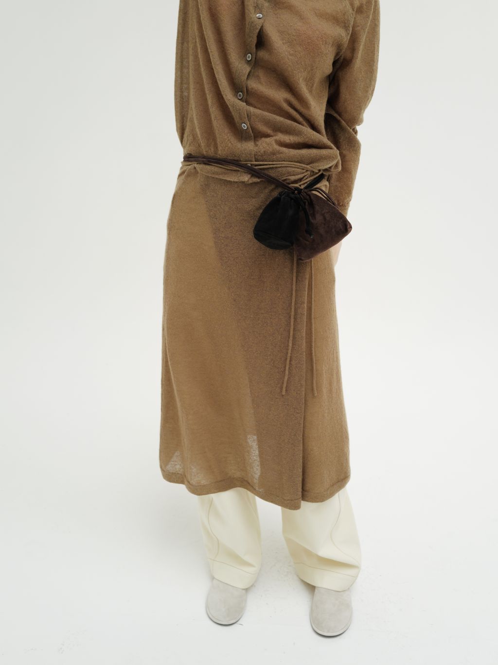 Cotton curve pants (brown / ivory / black) : MONOHA