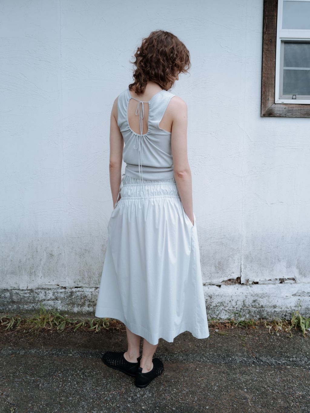 Cotton shirring skirt (light gray / dark gray / white