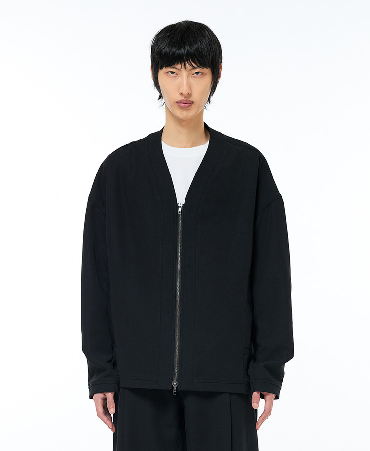 Curved Cut Collarless Jacket [Black] (ZAG1JP104BK) : ZENSAI