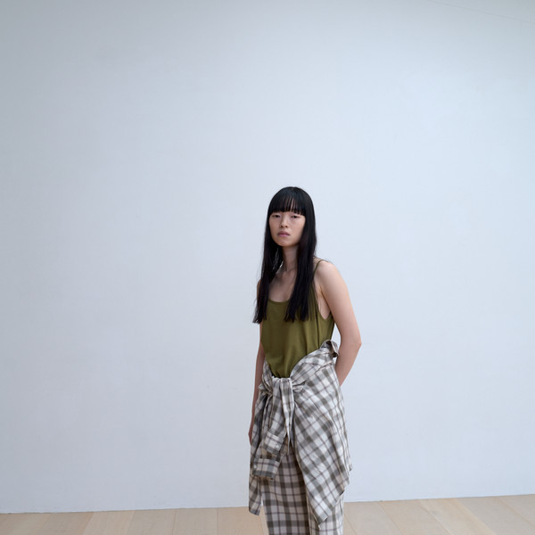 [MONOHA] / ☆ 25SS Soft cotton check banding pants / green Soft cotton check banding pants (green) : MONOHA