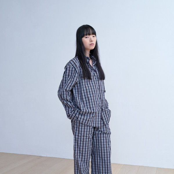 [MONOHA] / ☆ 25SS Crisp check banding pants / navy Exclusive] Crisp check banding pants (navy) : MONOHA