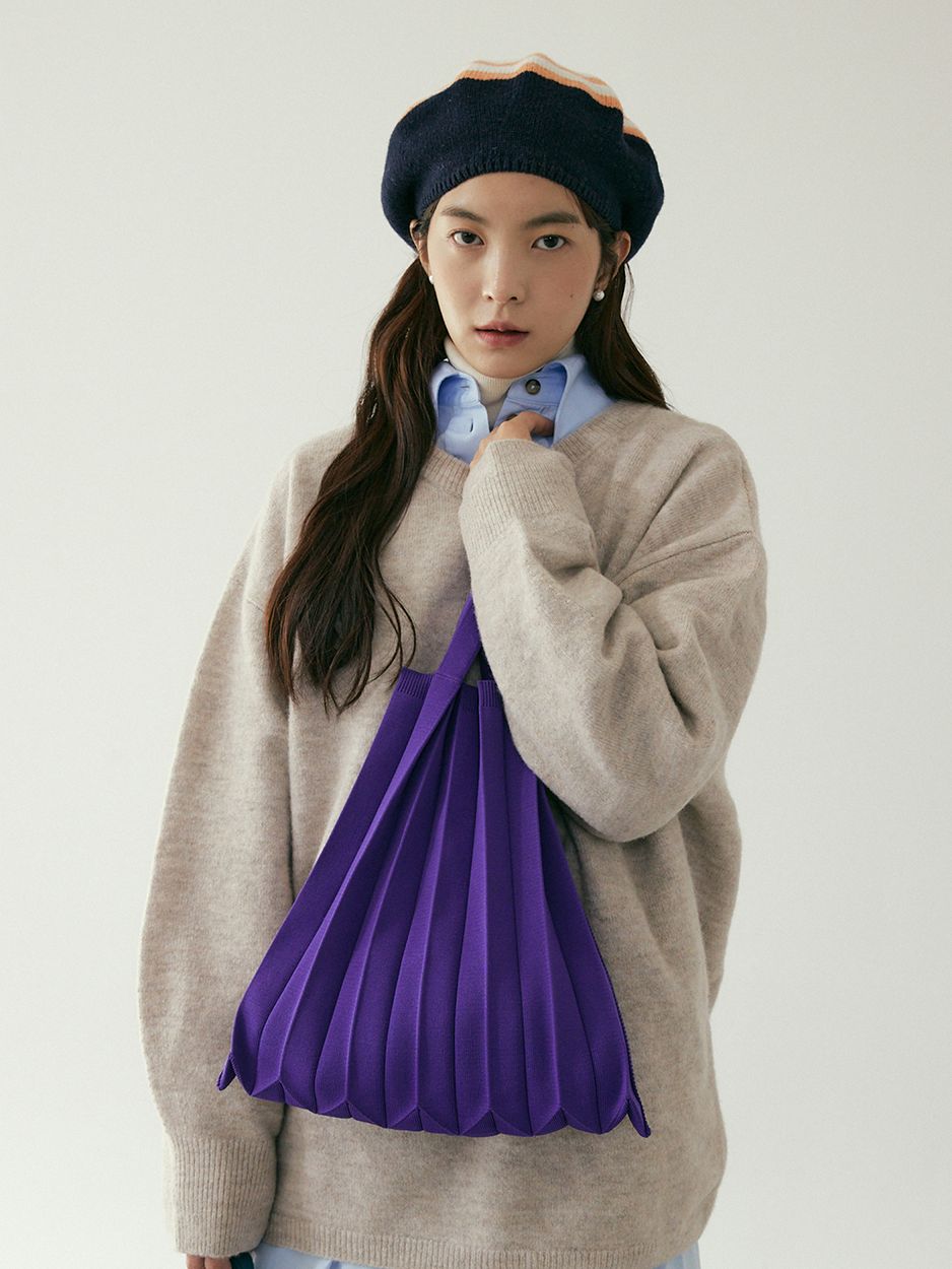大人気【PLEATSMAMA】Knit Pleats MINI Tote Bag (7 色) Tote Bag Purple : PLEATSMAMA: Sustainable Knit Pleats Bag