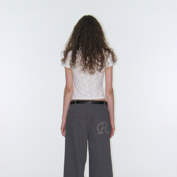 ★ROCKCAKE★ EYELET R POCKET CURVED PANTS Eyelet R Pocket Curved Pants - Black : 락케이크 Rock Cake