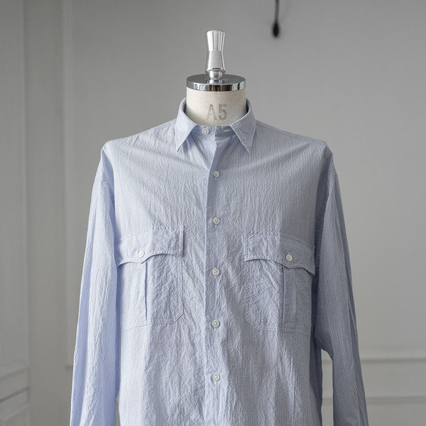 Porter Classic [포터 클래식] - Roll Up Stripe Shirt - Blue