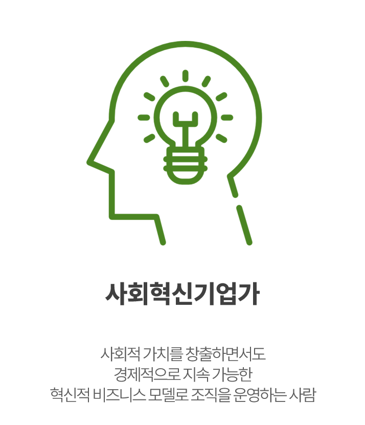 사회적 가치를 창출하면서도  경제적으로 지속 가능한  혁신적 비즈니스 모델로 조직을 운영하는 사람