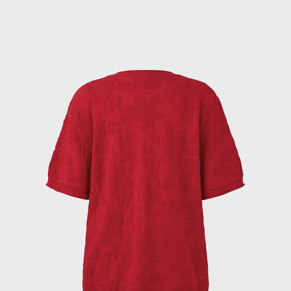 [EENK] / ☆ Contrast Knit Top / Red Jacquard Knit Top - Red : EENK SHOP