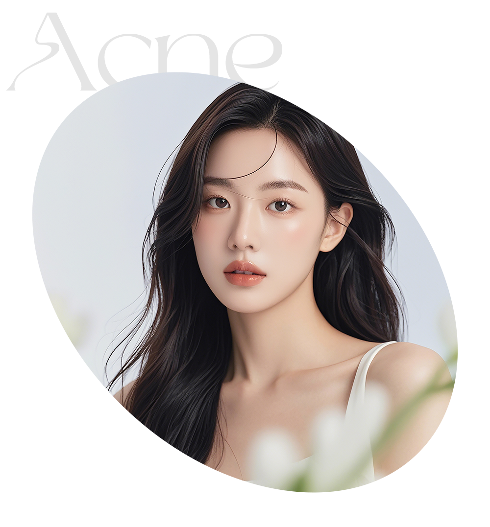 여드름 트러블 개선 후, 정면을 바라보는 여성의 이미지