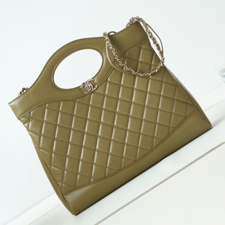 샤넬 31 라지 쇼핑백 토트백 올리브 금장