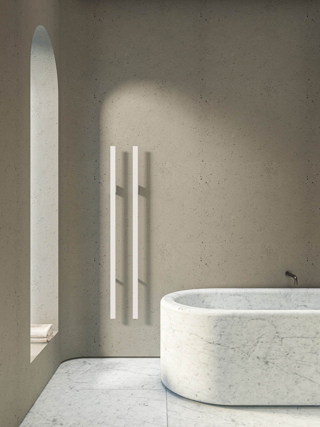 <br><p align="left">Setting: bathroom of a private residence<br>Finish: RAL 9016 Matt White</p>