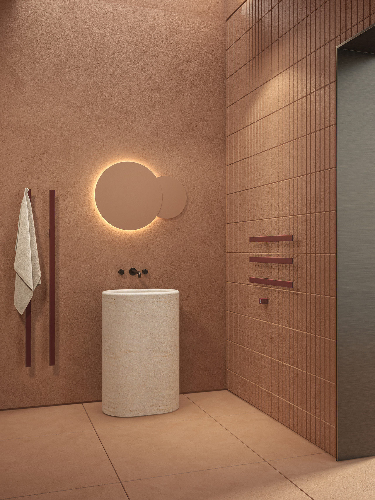<br><p align="left">Setting: bathroom of a hotel room<br>Finish: RAL 3009 Glossy Oxide Red</p>