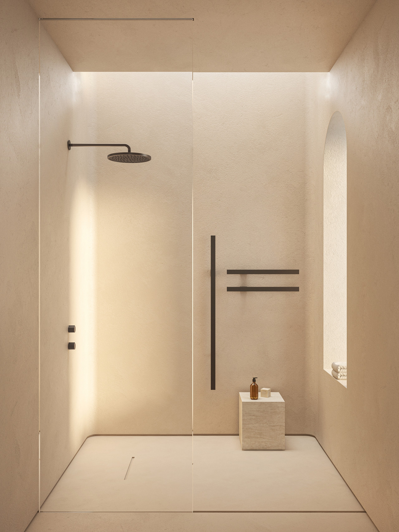 <br><p align="left">Setting: walk-in shower of a private residence<br>Finish: Matt Brushed Black Nickel</p>