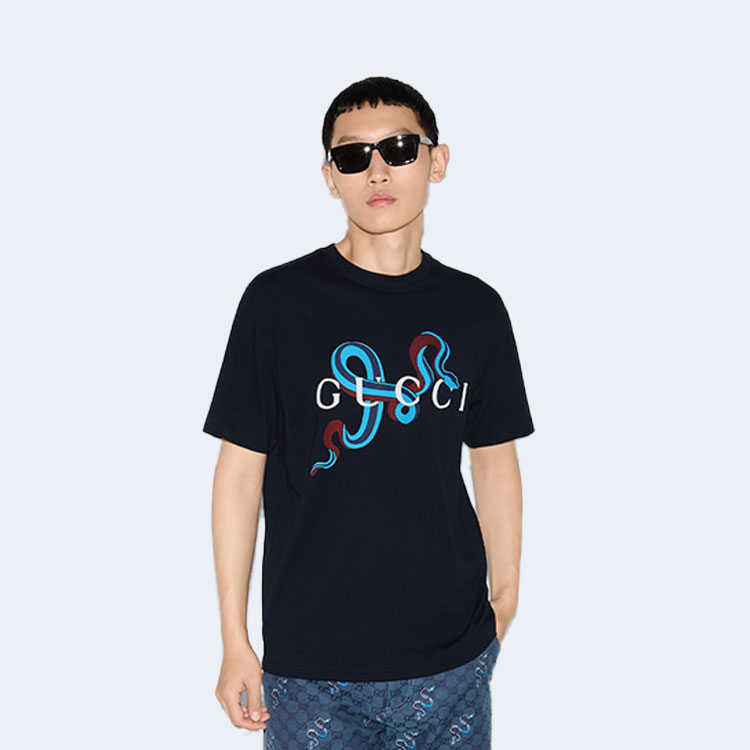 구찌 프린트 미디엄 코튼 저지 티셔츠