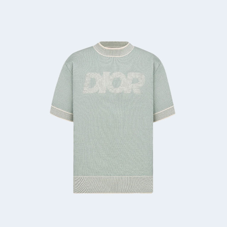 디올 이탈릭 티셔츠 블루 코튼 브렌드 티셔츠 그린