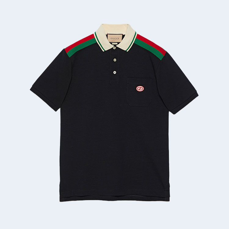 구찌 인디고 GG 코튼 콘 폴로 셔츠 블랙