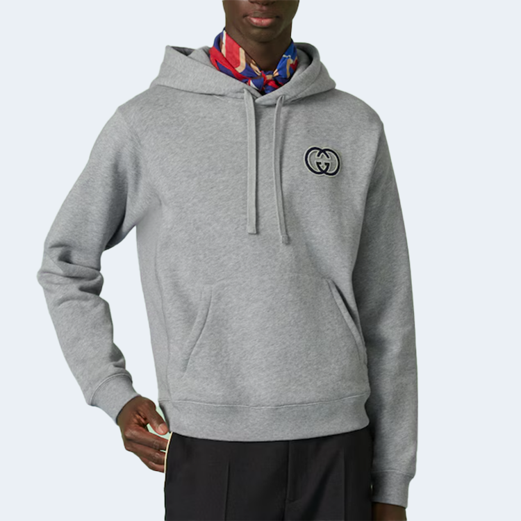 구찌 코튼 저지 후드 스웨트셔츠 그레이