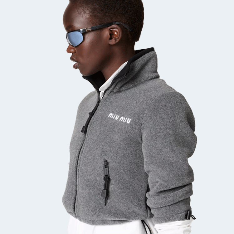 미우미우 코튼 플리스 크롭 스웨트셔츠 그레이