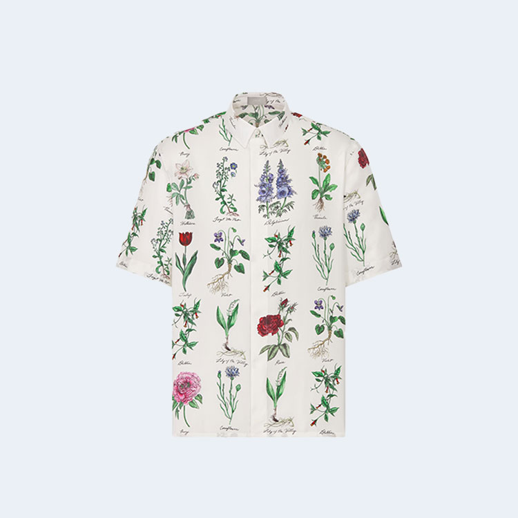 디올 식물표본 일러스트 반소매 셔츠