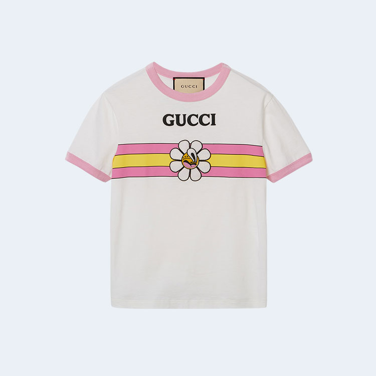 구찌 코튼 저지 플라워 프린트 티셔츠