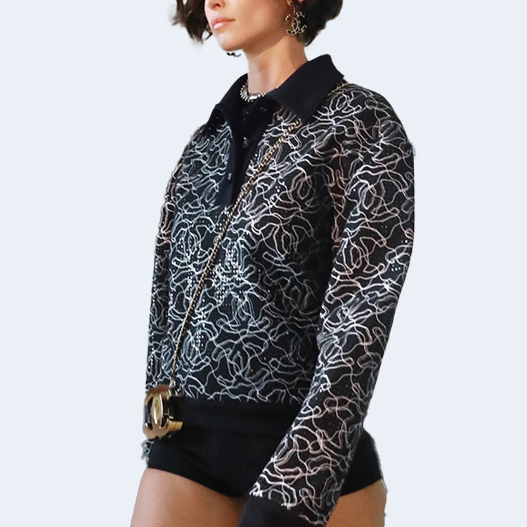 샤넬 글리터 코튼 폴로 롱 슬리브