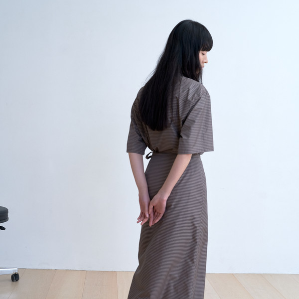 スカート MONOHA : 25SS / Gingham check wrap skirt (ash brown) Gingham check wrap skirt (ash brown) : MONOHA