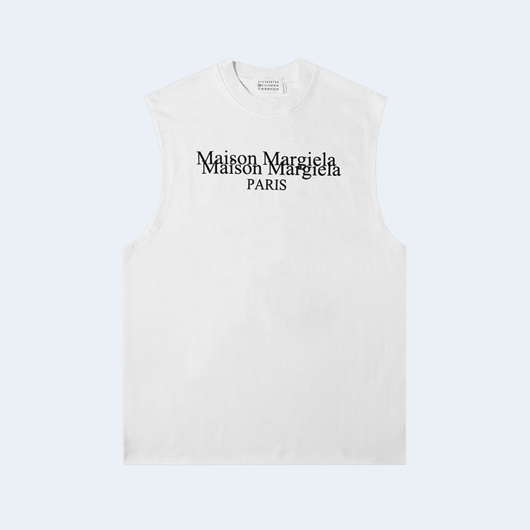 메종 마르지엘라 넘버 프린트 슬리브 탑 화이트