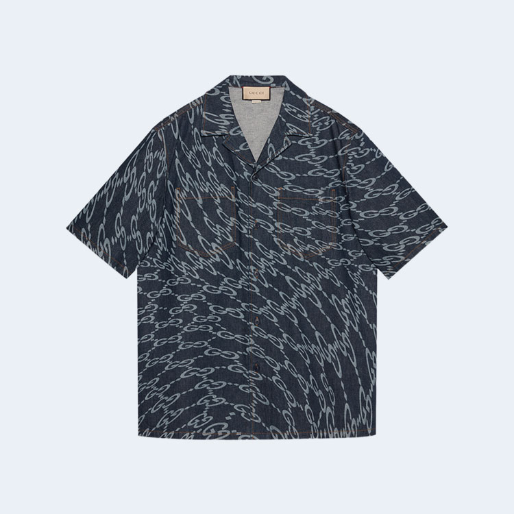 구찌 웨이브 GG 레이저 프린트 데님 셔츠