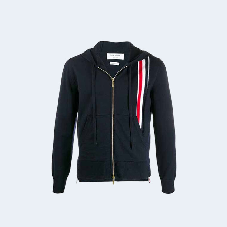 톰브라운 스트라이프 메리노 울 후드 딥블루