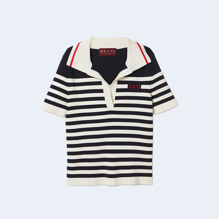 구찌 코튼 비스코스 리브 폴로 탑