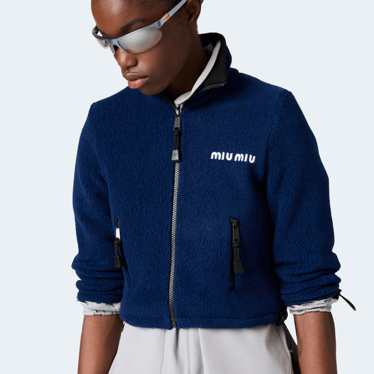 미우미우 코튼 플리스 크롭 스웨트셔츠 블루