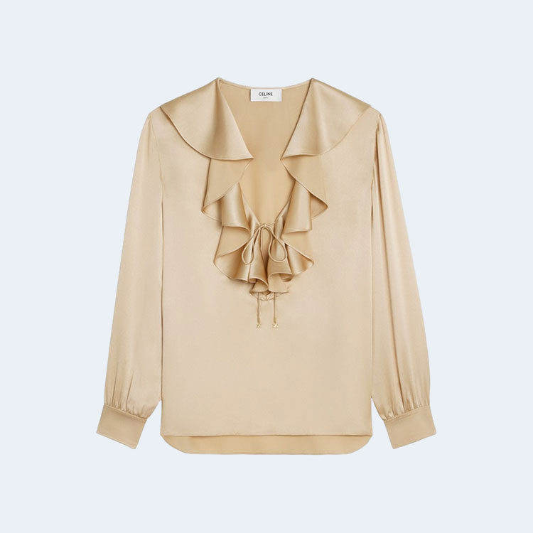 셀린느 샴페인 자보 칼라 세틴 블라우스