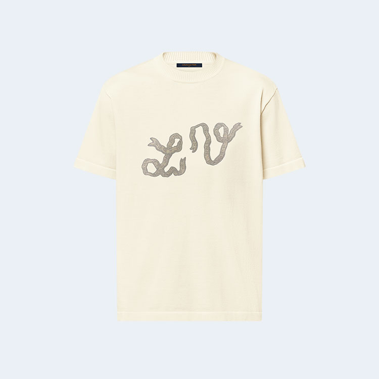 루이비통 엠벨리시드 쇼트 슬리브드 코튼 크루넥 티셔츠 1AGJTU