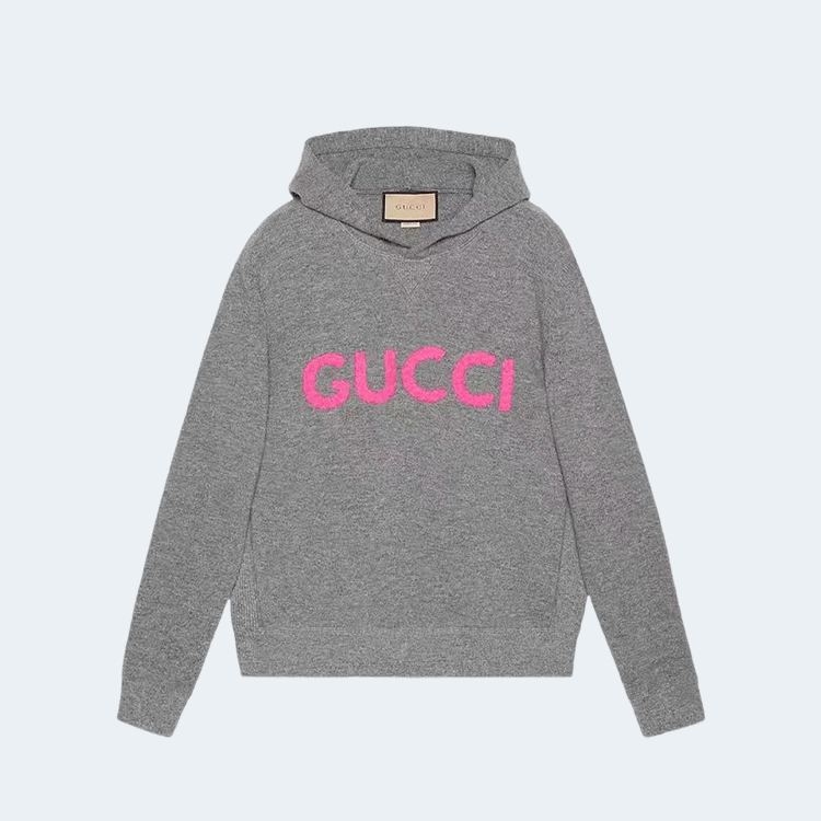 구찌 로고 엠브로이더드 울 후드