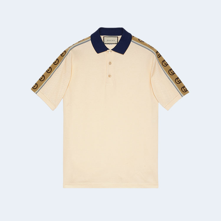 구찌 인터로킹 G 스트라이프 폴로 셔츠 아이보리