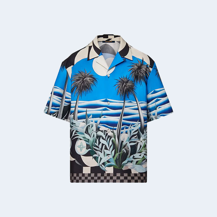 루이비통 프린티드 숏슬리브 코튼 셔츠 블루