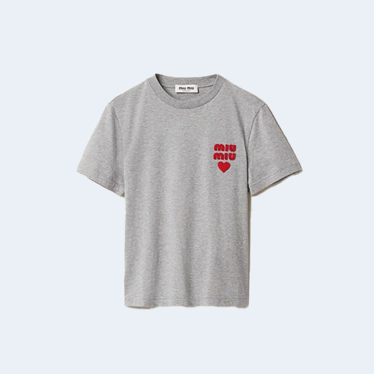 미우미우 코튼 저지 그레이 티셔츠