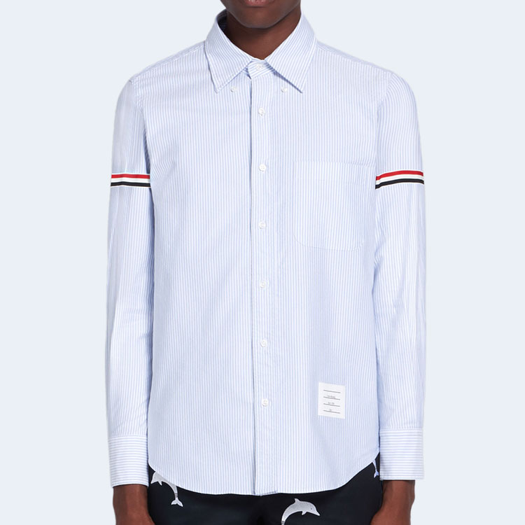 톰브라운 라이트 블루 옥스포드 유니버시티 스트라이프 RWB 암밴드 셔츠