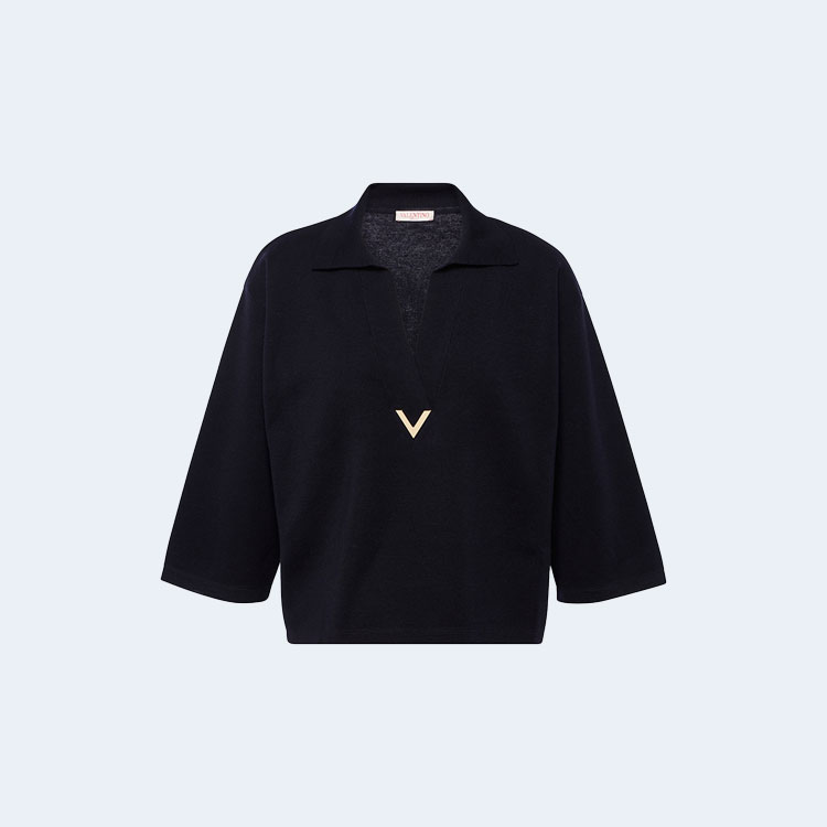 발렌티노 로고 버진 울 탑 네이비