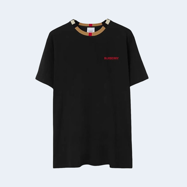 버버리 아이콘 스트라이프 트림 코튼 티셔츠 블랙