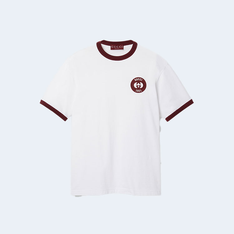 구찌 화이트 코튼 저지 티셔츠