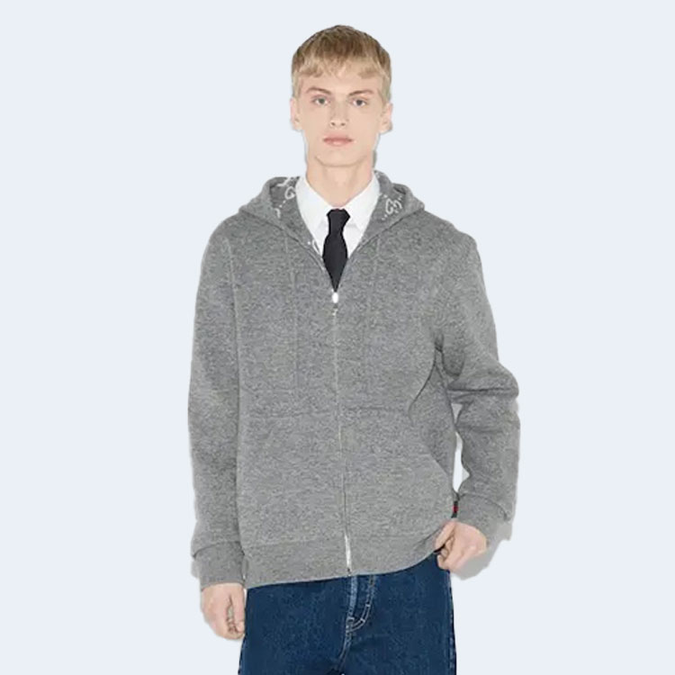 구찌 후드 집업 스웨터 그레이