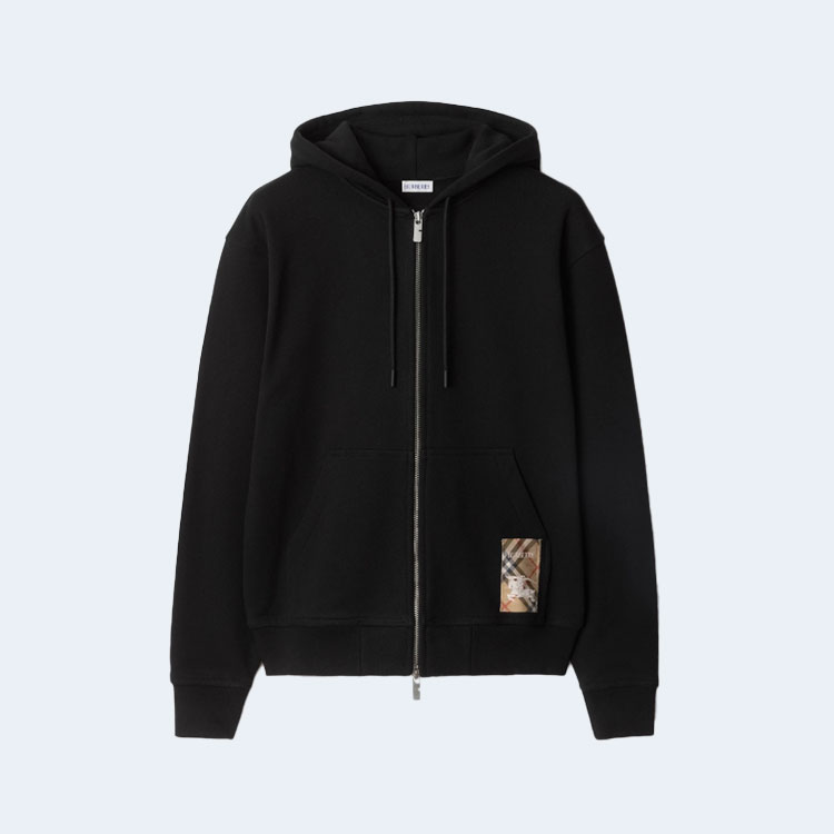 버버리 체크 라벨 코튼 후드 블랙