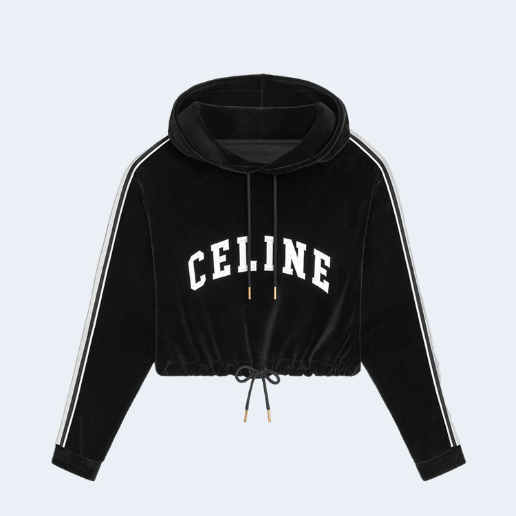 셀린느 벨벳 저지 크롭 후디