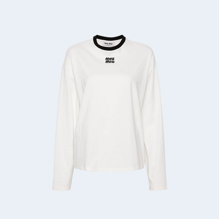 미우미우 저지 롱 슬리브 티셔츠 화이트
