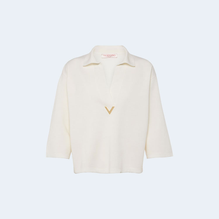 발렌티노 로고 버진 울 탑 화이트