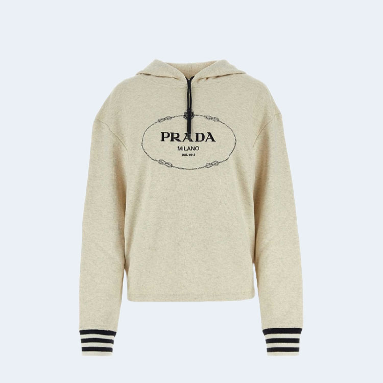 프라다 스트라이프 커프드 로고 후드