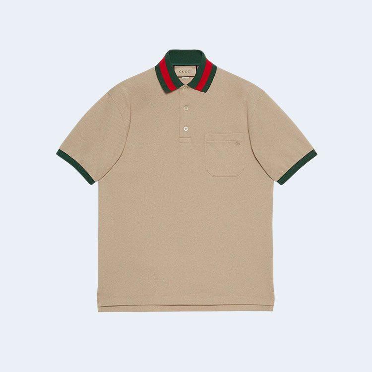 구찌 웹 카라 코튼 피케 폴로 셔츠 베이지