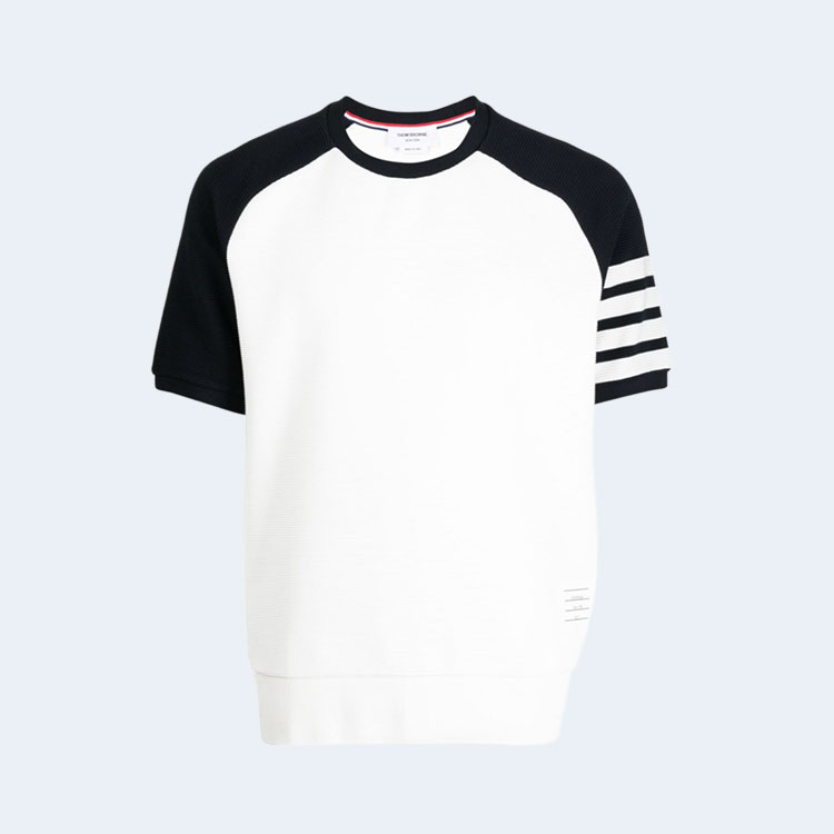 톰브라운 로고 패치 골지 티셔츠 블랙