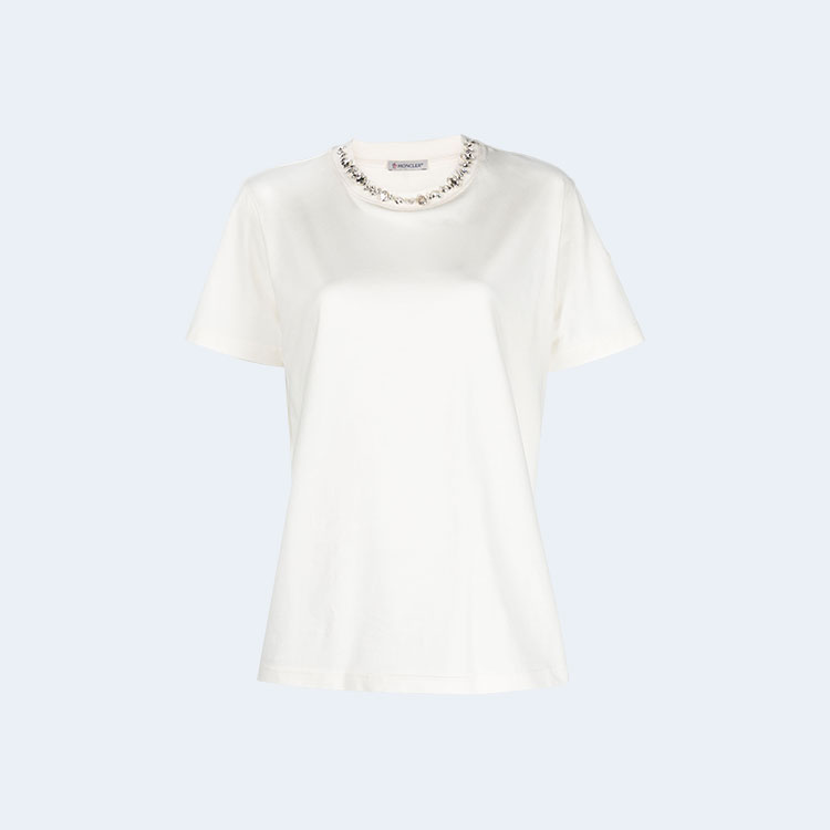 몽클레어 크리스탈 장식 티셔츠 화이트