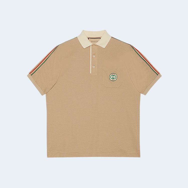 구찌 베이지 스트레츠 코튼 피케 폴로 셔츠