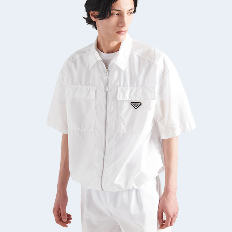 프라다 반소매 라이트 리나일론 셔츠 화이트